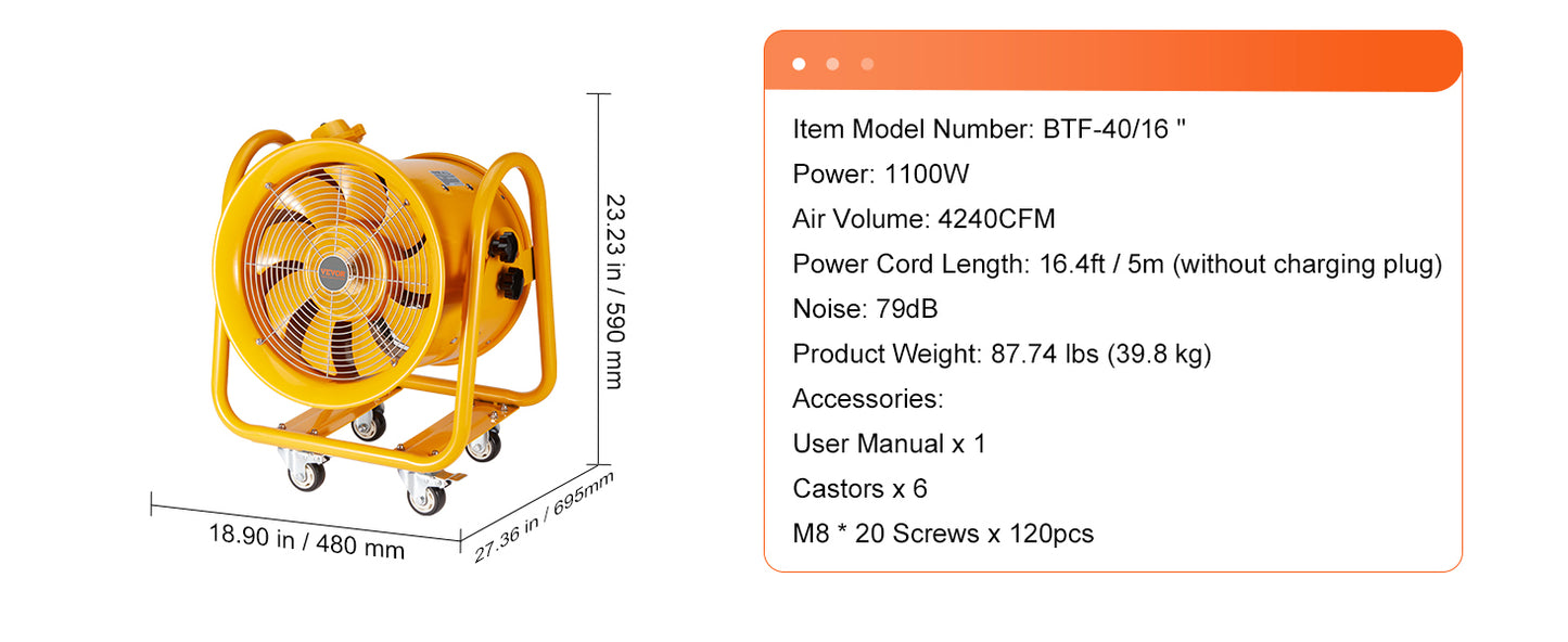 SucceBuy Portable Ventilation Fan 350W/550W/1100W Industrial Exhaust Fan Air Clean Extractor Blower Factory Warehouse Homeuse
