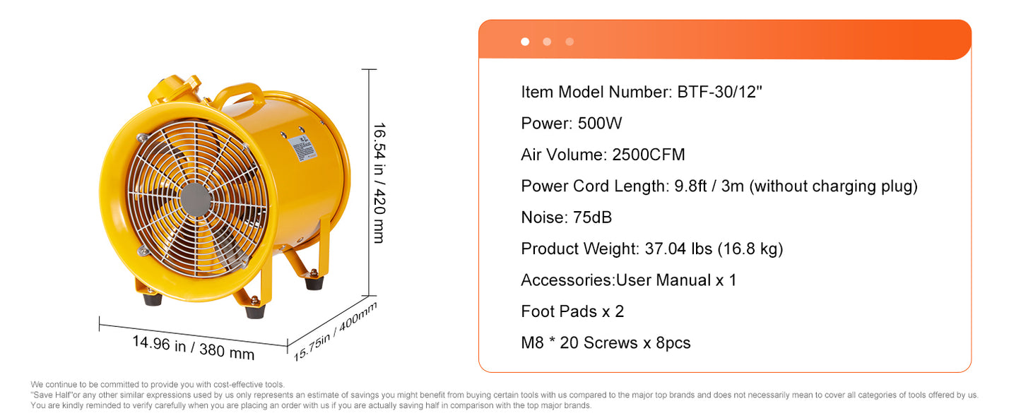 SucceBuy Portable Ventilation Fan 350W/550W/1100W Industrial Exhaust Fan Air Clean Extractor Blower Factory Warehouse Homeuse