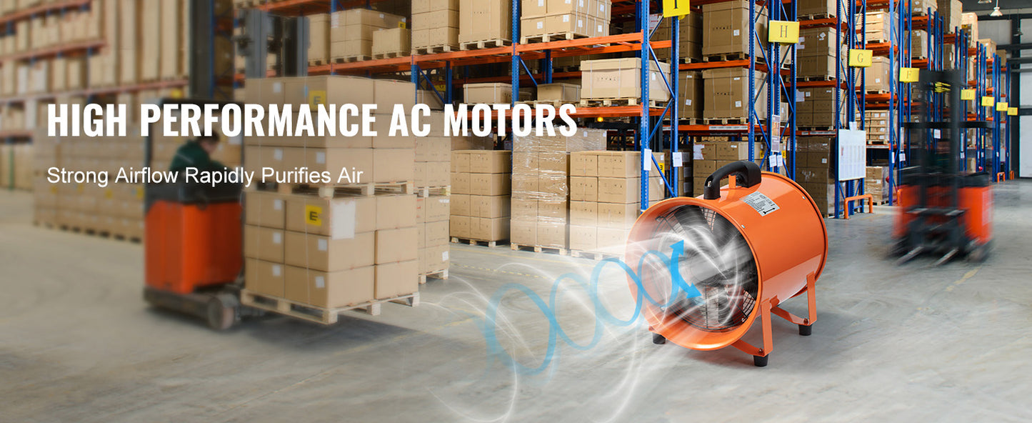 SucceBuy 8 inch Exhaust Fan Industrial Ventilation Fan with 10M/5M PVC Duct Hose 230W Portable Extractor Blower Warehouse Home