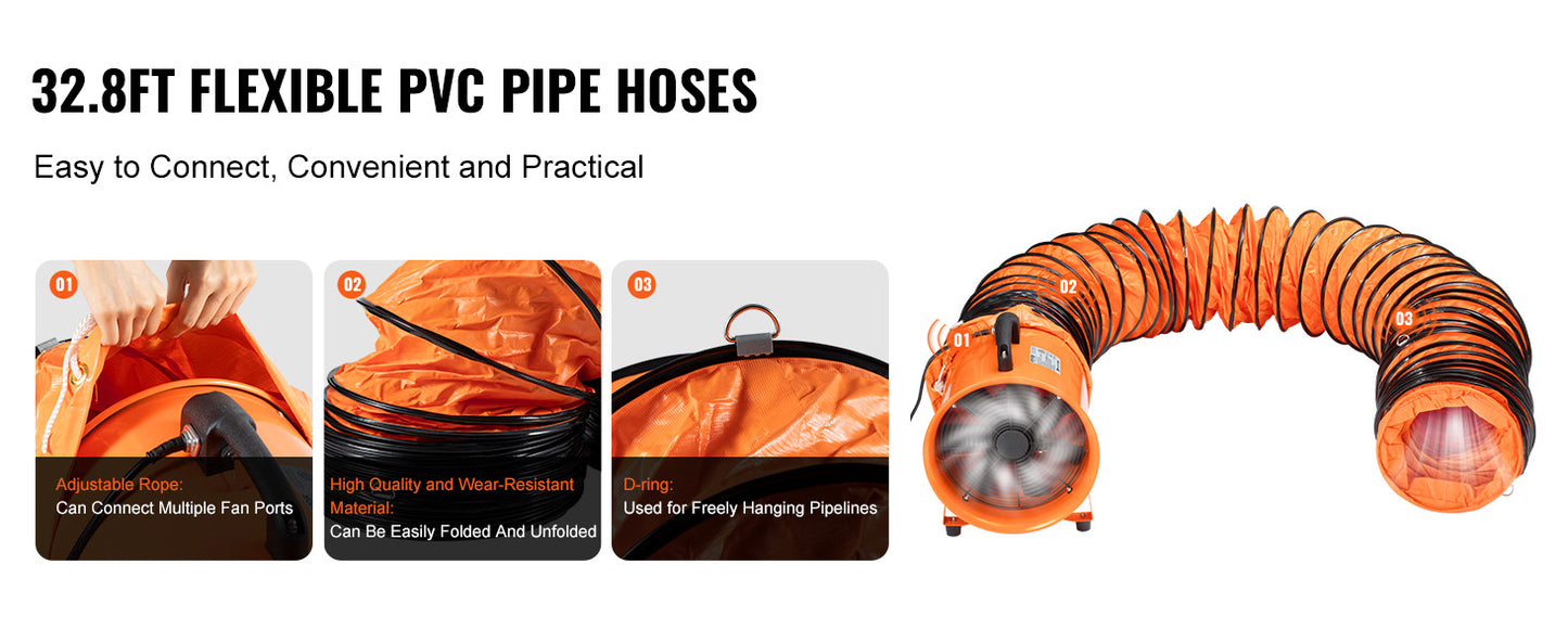 SucceBuy 8 inch Exhaust Fan Industrial Ventilation Fan with 10M/5M PVC Duct Hose 230W Portable Extractor Blower Warehouse Home