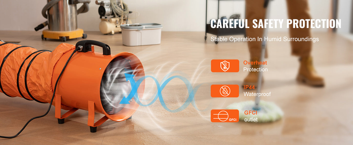 SucceBuy 8 inch Exhaust Fan Industrial Ventilation Fan with 10M/5M PVC Duct Hose 230W Portable Extractor Blower Warehouse Home