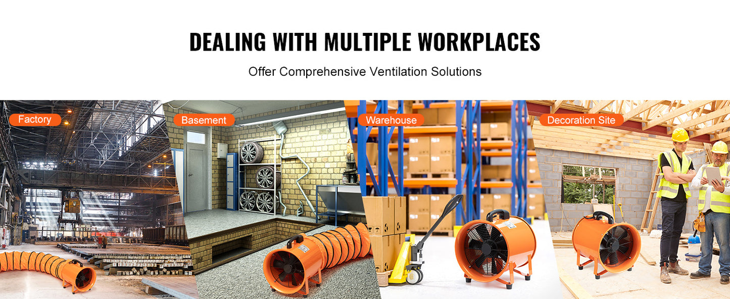 SucceBuy 8 inch Exhaust Fan Industrial Ventilation Fan with 10M/5M PVC Duct Hose 230W Portable Extractor Blower Warehouse Home